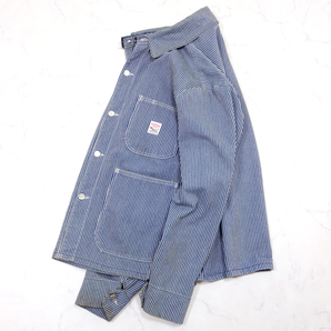 90s 米国製 POINTER DENIM COVERALLS ポインター ヒッコリー デニムカバーオール Lサイズ MADE IN USAの画像1