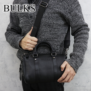 アウトレット品 BULKS ミニボストンバッグ 2WAY ミニダッフル シンセティックレザー ブラック ショルダーストラップ付き ファスナー式