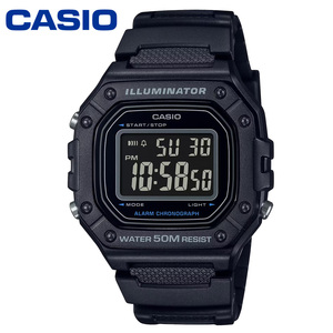 CASIO カシオ W218 ブラックアウト 黒 メンズ レディース キッズ チープカシオ 薄型 防水 スクエア デジタル 四角 腕時計 小学生 中学生