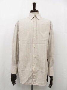 【ブルネロクチネリ BRUNELLO CUCINELLI】 B.D. ストライプ 長袖シャツ 伊製 Slim Fit (メンズ) sizeL ライトブラウン系■5MK2814■