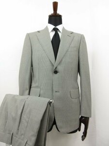 極美品 【ダンヒル dunhill】 BELGRAVIA 裏地シルク混 2ボタン スーツ (メンズ) 8-48J ライトグレー×黒 マイクロ千鳥 伊製 ■27HR3442