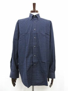 美品 【ブルックスブラザーズ Brooks brothers】コットン素材 ボタンダウン 格子柄 長袖シャツ (メンズ) sizeM ネイビー ■10MK2866■