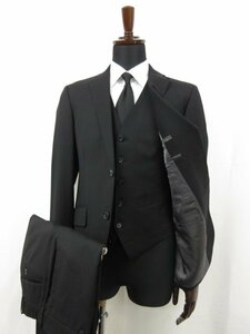 超美品 【麻布テーラー azabu tailor】 ウール シングル2ボタン 3ピーススーツ (メンズ) size46A/44A/82 ブラック ストライプ織■28RMS8100