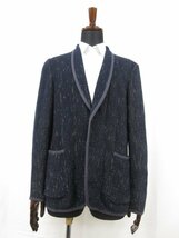 超美品 【23区homme 23区オム】 ストレッチ性 シングル2ボタン ニットジャケット(メンズ) size48 ネイビー系 織柄 JK NS GW 0306■28MJ8924_画像1