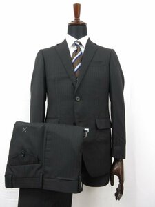 超美品 【スーツカンパニー THE SUIT COMPANY】 2ボタン 2パンツ スーツ (メンズ) size165cm-6Drop ブラック ストライプ織 ■27RMS8185