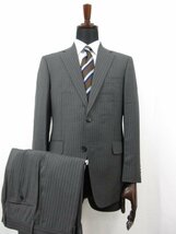 美品 【スーツカンパニー THE SUIT COMPANY】 Super110's 2ボタン スーツ (メンズ) 165cm-4Drop グレー系 ストライプ T2481 ■27RMS8215_画像1