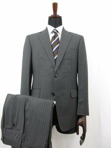 美品 【スーツカンパニー THE SUIT COMPANY】 Super110's 2ボタン スーツ (メンズ) 165cm-4Drop グレー系 ストライプ T2481 ■27RMS8215