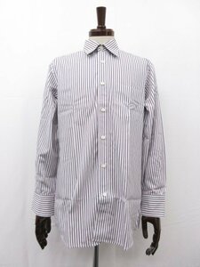 極美品 【エルメネジルドゼニア Ermenegildo Zegna】 ストライプ柄 セミワイドカラー 長袖シャツ (メンズ) Ｍ パープル系 ■31MK2887■