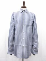 超美品 【エルメネジルドゼニア Ermenegildo Zegna】 ストライプ柄 ワイドカラー 長袖シャツ (メンズ) sizeＭ ネイビー系 ■31MK2888■_画像1