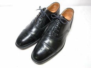 美品 【John Spencer ジョンスペンサー】 セミブローグ 内羽根 レザー ドレスシューズ 紳士靴 (メンズ) size8E 黒 英国製 ■30MZA4820■