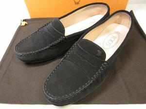 超美品 【トッズ TOD'S】 スエードレザー ドライビングシューズ 婦人靴 (レディース) size37.5 ブラック ■30LZ4447■