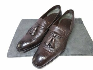 美品 【トムフォード TOM FORD】 J0788シボレザー タッセルローファー スリッポン 紳士靴 (メンズ) size7 ダークブラウン系 ■30MZA4887■