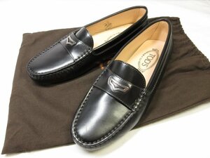 未使用品 【トッズ TOD'S】 レザー ドライビングシューズ プレート付き ローファー スリッポン 靴 (レディース) size24 黒 ■30LZ4449■