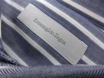 超美品 【エルメネジルドゼニア Ermenegildo Zegna】 ストライプ柄 ワイドカラー 長袖シャツ (メンズ) sizeＭ ネイビー系 ■31MK2888■_画像6