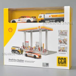 調整価格 ★ ジオラマ ガス ステーション 1/64 給油所 ミニカー2台 ★ レーシングカー トラック ガソリンスタンド ミニチュア 景観 G732