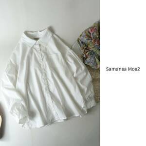 新品☆サマンサ モスモス SM2☆洗える ボリューム袖 大きめ襟コットンシャツ フリーサイズ☆A-O 1218
