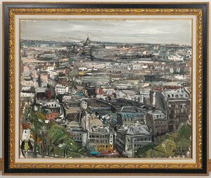 【五】真作 近馬治 『モンマルトルからパリを望む』 油彩 キャンバス 25号 1962年 額装 ／ フランス画壇で活躍の巨匠