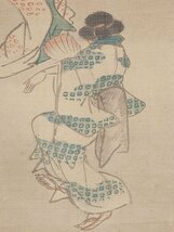 【五】掛軸 風俗画 元禄踊り 絹本 彩色 箱付_画像9