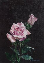 【五】真作 しますえよしお 『薔薇』 油彩 キャンバス SM 1985年 額装 ／ シャンソン歌手画家_画像2