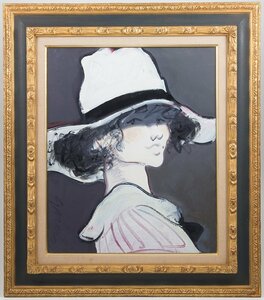 【五】真作 ファン・ガルセス 『白いソンブレロ』 油彩 キャンバス 12号 額装 ／ スペイン実力作家