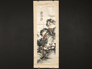 【伝来】sh4875 刺繍画 山水図 絖本 マクリ 中国画