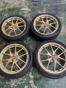 BBS RI-A ゴールド 18インチ PCD100 7.5j +48 ミシュラ22年製タイヤ付き 