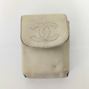 1円 CHANEL 6814744 シャネル シガレットケース キャビアスキン ココマーク ベージュ系 シガレットケース タバコケース 煙草ケース 煙草入