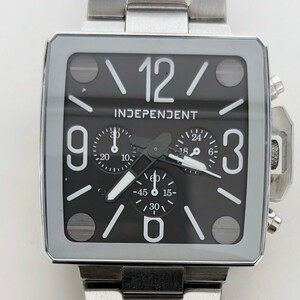 希少レア CITIZEN INDEPENDENT J520-003473-03 インディペンデント クロノグラフ スクエア黒文字盤 夜光塗料 電池交換済 稼働品