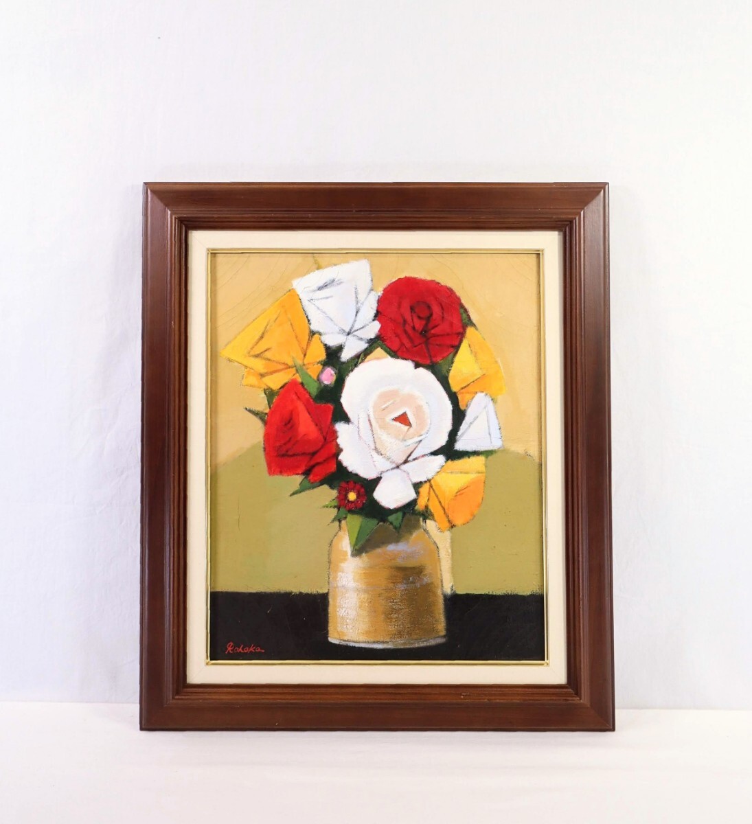 Echte Arbeit von Haruo Ooka, Ölgemälde Rose Größe 38cm x 45, 5cm F8, weiche Textur, Frische Rosenblätter 8741, Malerei, Ölgemälde, Stillleben