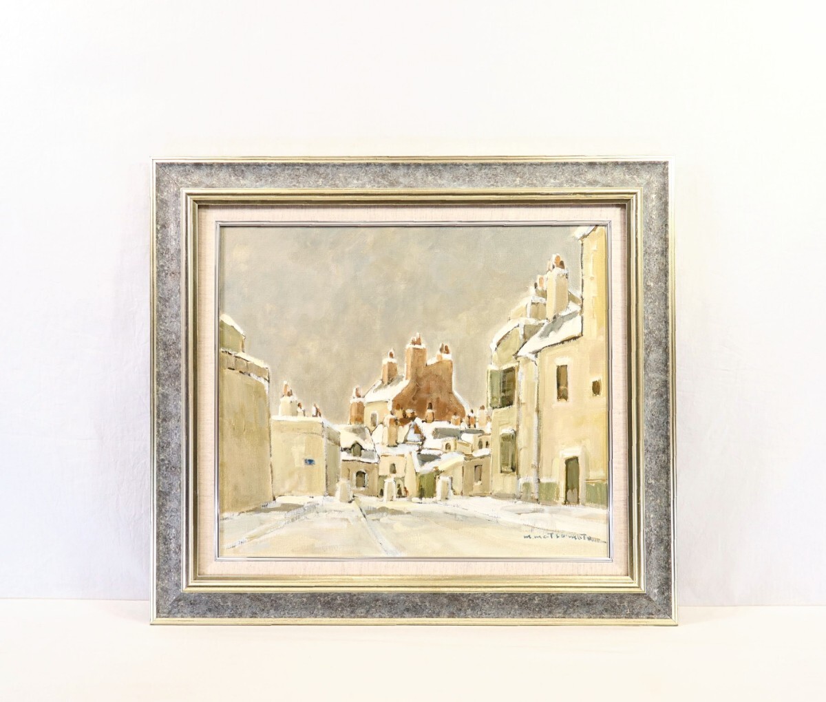 Genuine work Masato Matsumoto Oil painting Snowy Day (At Blois) Size F10 Born in Fukuoka Prefecture Member of Kofukai Active in the Buddhist painting community Central part of France, All around, Snow-covered cityscape 8727, painting, oil painting, Nature, Landscape painting