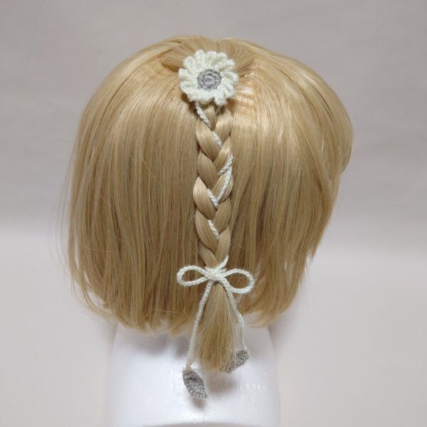 リボン ヘアアクセサリー 三編み 編み込み 花モチーフ チョーカー ネックレス バッグチャーム 2本セット ハンドメイド