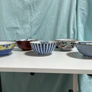 未使用中古品 ★ 昭和 レトロ ★ 備前皿山 藍窯★ お茶碗 5点セット ★ 柄違いの画像4