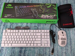 0603u1510　ZIYOULANG ゲーミングキーボード マウス 88キー LEDバックライト USB接続 REDWOLF T2　※同梱不可