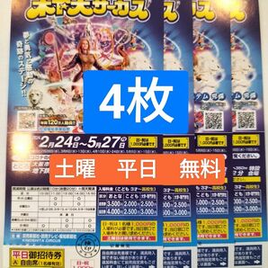 木下 木下大サーカス　土曜　平日　無料　差額無し　招待券　4枚