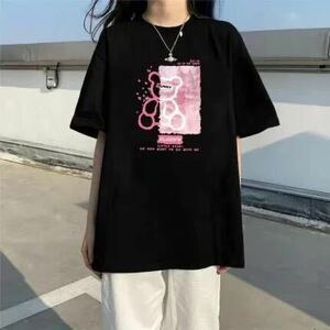 くま　ベア　プリントTシャツ 　ゴスロリ 地雷系 原宿ファッション　　ブラック