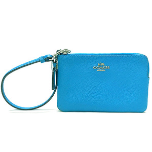  Coach pouch list let with strap accessory pouch leather blue lady's 52392 used COACH