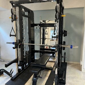 011801a4 AnyAgeFitness 3in1 複合型マシン スミスバー20kg ベンチ プレート シャフト アタッチメント付 ※分解済み 直接引取り限定 守山区の画像1