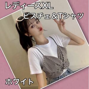 レディース XL ビスチェ ストライプ 半袖 Tシャツ 韓国 新品 オルチャン 