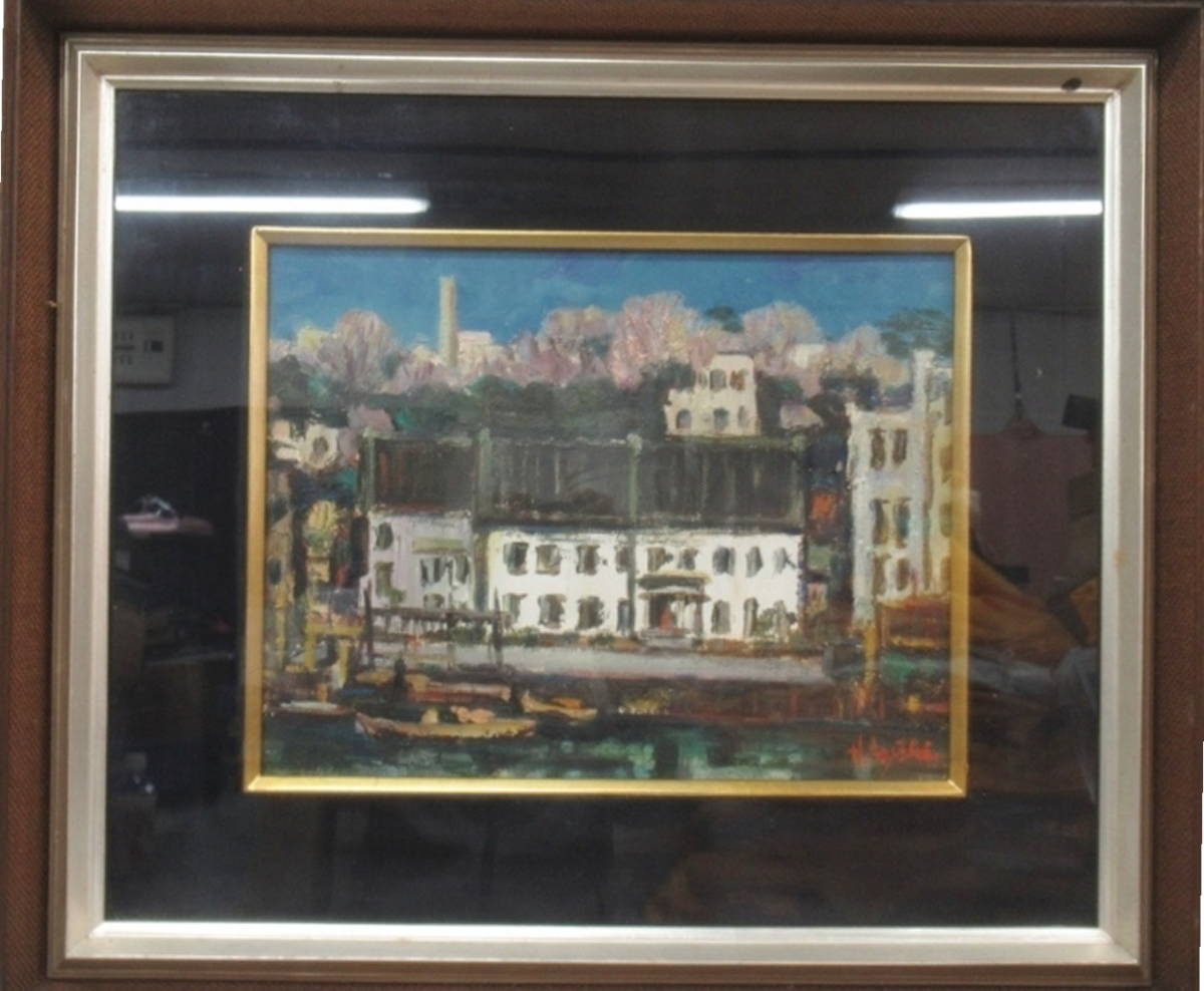 Guaranteed authenticity Hiromasa Aoyagi White Building Oil painting F6 framed 1968 Works exhibited in solo exhibitions Representative of Japan Creative Arts Association Former Vice President of Nippon Gafu, painting, oil painting, Nature, Landscape painting