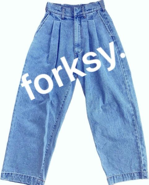 パンツ デニム ジーンズ 【forksy.】デニム2タックワイドストレートパンツ