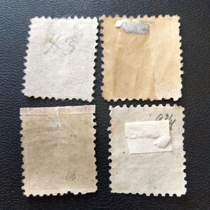 旧小判切4銭色々なボタ印あります。ヒンジあります。使用済み切手4枚です。の画像2