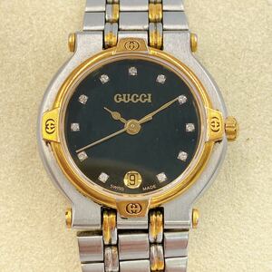 GUCCI グッチ 腕時計 クオーツ QZ 稼働 9000L レディース デイト ゴールド シルバー コンビ ☆1円スタート