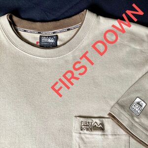 90s FIRST DOWN ファーストダウン Tシャツ L 胸ポケット 重ね着風 半袖 ビンテージ