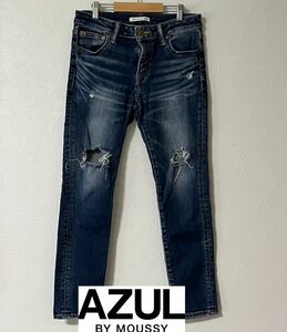 I■ AZUL BY MOUSSY アズールバイマウジー レディース ダメージジーンズ ネイビー Lサイズ ボトムス デニムパンツ ジーパン ダメージ加工