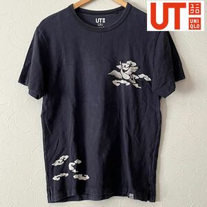 I■ UNIQLO +芸艸堂 ユニクロ+ウンソウドウ メンズ コラボTシャツ ネイビー Mサイズ トップス 半袖 プリント クルーネック 半袖Tシャツ