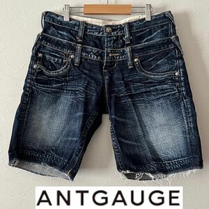 ★I■ ANTGAUGE アントゲージ レディース デニム ハーフパンツ インディゴ Lサイズ ボトムス ショートパンツ 短パン ダブルベルト 刺繍 