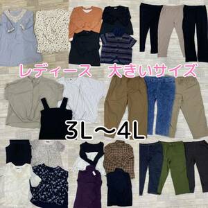 ▲3-19 レディース 大きいサイズ 3L 〜 4L まとめ 26点 服 トップス ボトムス ワンピース 婦人服 ゆったり オーバーサイズ タグ付きあり