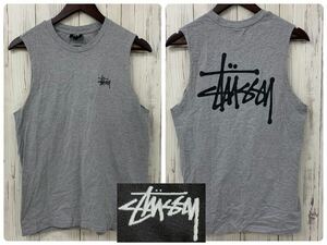 ★◯ STUSSY ステューシー タンクトップ ノースリーブ レディース グレー Mサイズ ビッグロゴ プリント メキシコ製 ヴィンテージ 古着 