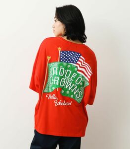 RODEO CROWNS WIDE BOWL ロデオクラウンズワイドボウル バンダナフラッグTシャツ オレンジ レッド Mサイズ