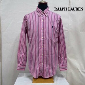 ラルフローレン Ralph Lauren ロングスリーブボタンダウンシャツ ストライプ 刺繍ロゴ CUSTOM FIT 古着 PNK 40-82 -